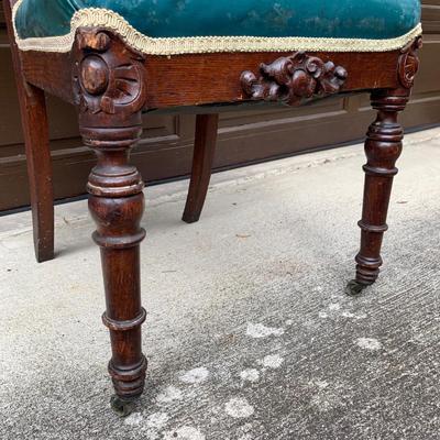 Set of Six Antique Carved Wood Teal Chairs (G-HS)