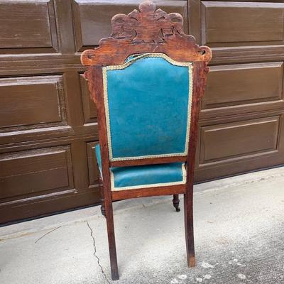 Set of Six Antique Carved Wood Teal Chairs (G-HS)