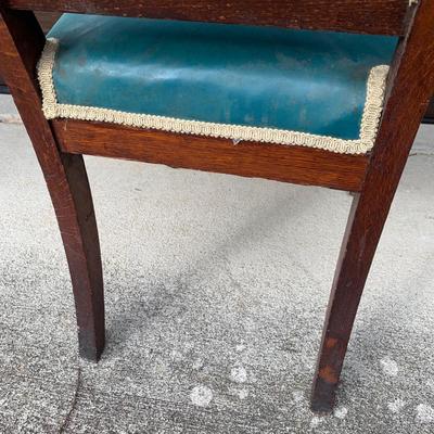 Set of Six Antique Carved Wood Teal Chairs (G-HS)