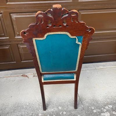 Set of Six Antique Carved Wood Teal Chairs (G-HS)