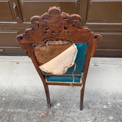 Set of Six Antique Carved Wood Teal Chairs (G-HS)