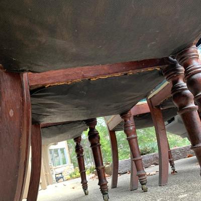 Set of Six Antique Carved Wood Teal Chairs (G-HS)