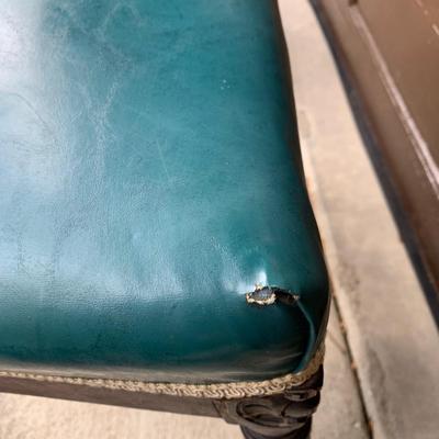 Set of Six Antique Carved Wood Teal Chairs (G-HS)