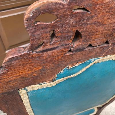 Set of Six Antique Carved Wood Teal Chairs (G-HS)