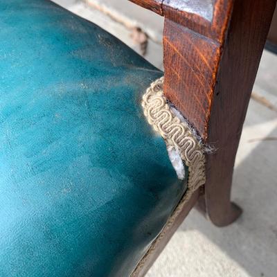 Set of Six Antique Carved Wood Teal Chairs (G-HS)