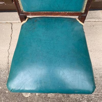 Set of Six Antique Carved Wood Teal Chairs (G-HS)