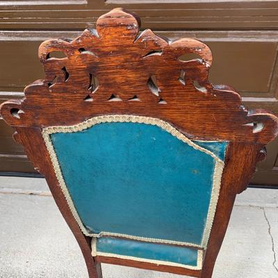Set of Six Antique Carved Wood Teal Chairs (G-HS)