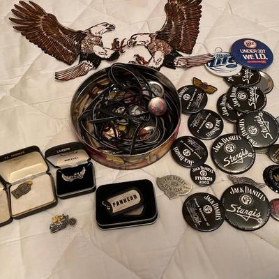Buttons, pins & 2 Eagle stickers