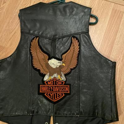 2 leather vests with HD patches on the back