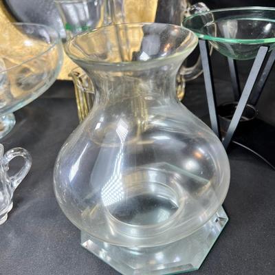 Vintage large clear glass etched Poland dip serving bowl