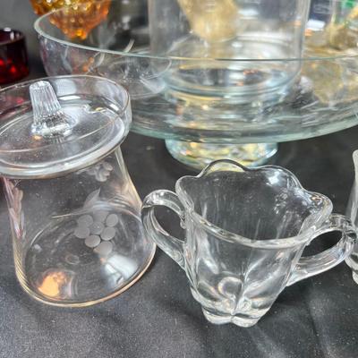 Vintage large clear glass etched Poland dip serving bowl