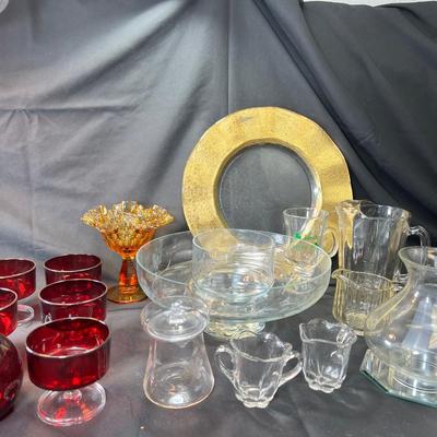 Vintage large clear glass etched Poland dip serving bowl