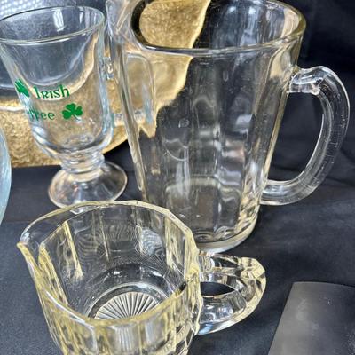 Vintage large clear glass etched Poland dip serving bowl
