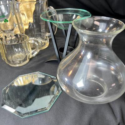 Vintage large clear glass etched Poland dip serving bowl