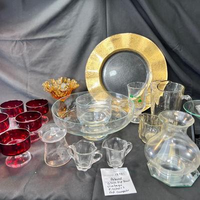 Vintage large clear glass etched Poland dip serving bowl