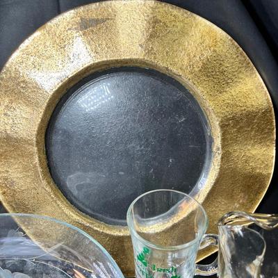 Vintage large clear glass etched Poland dip serving bowl
