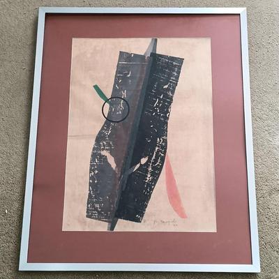 LOT 2MB: Gen Yamaguchi (1903-76) Japanese Abstract Block Print Pencil Signed, Dated 1960