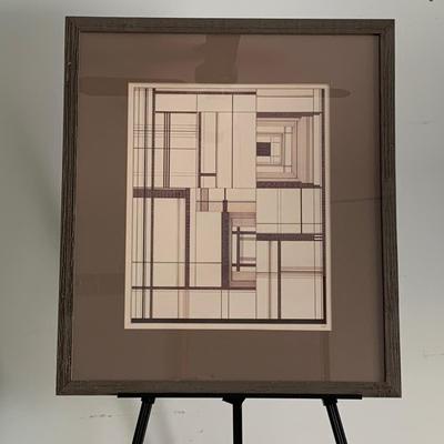 LOT 9mb:Artist Signed, Architectural Linework, MCM Style Abstract Framed Artwork