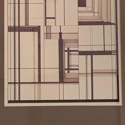 LOT 9mb:Artist Signed, Architectural Linework, MCM Style Abstract Framed Artwork