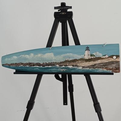 LOT 32MB: June Taylor 1978 Signed, Lighthouse/Beach Landscape Painting on Wood