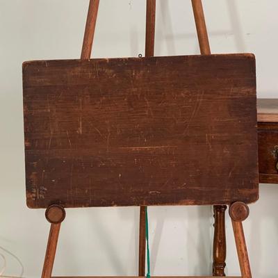LOT 61M: Wooden Easel, Side Table & Unsigned Wooden Tray/Wall Hanging