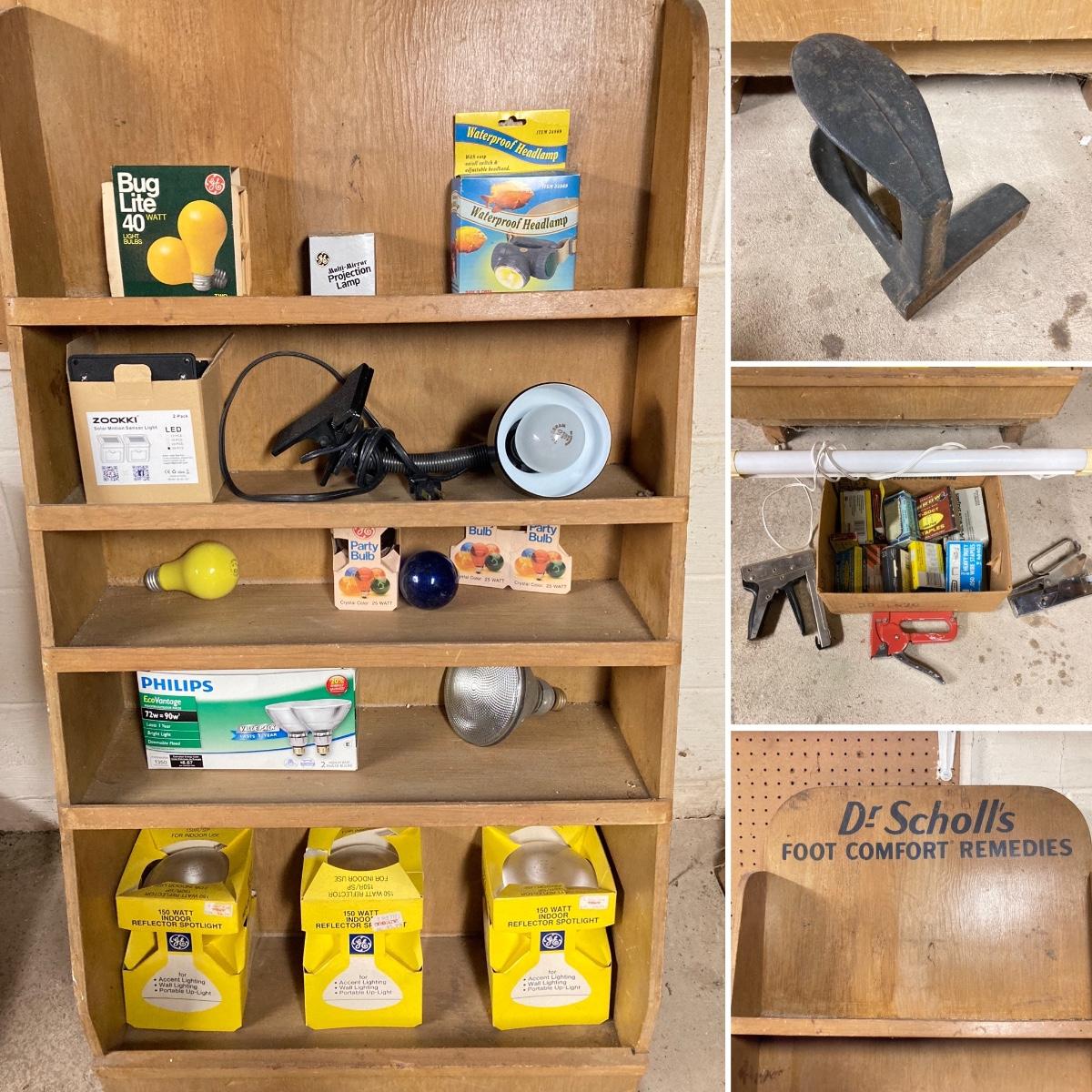 LOT 237DB Vintage Dr Scholl's Wooden Display Case, Light Bulbs, Heavy