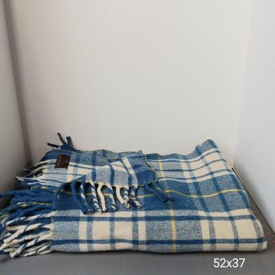 Wool Blue Plaid Throw Blanket