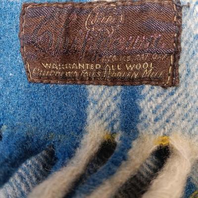 Wool Blue Plaid Throw Blanket