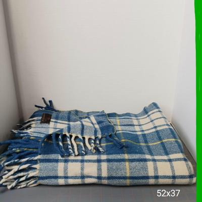 Wool Blue Plaid Throw Blanket