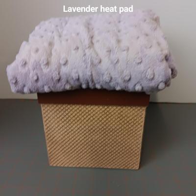 Brookstone Alarm Clock, Lavender Heat Pad, and Tissue Box