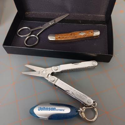 Shoe Brushes, Pocket Knife, Scissors, Pocket Multi-Tool, Pill Case, and Rubbing Alcohol