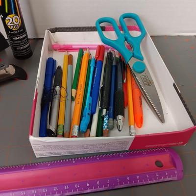 Ruler, Measuring Tape, Stapler Scissors, Pens & Pencils, Glow Bracelets