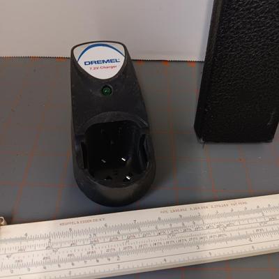 Peg Board Hooks, Dremel Charge Port, Vintage Slide Ruler & Case, and Flashlight
