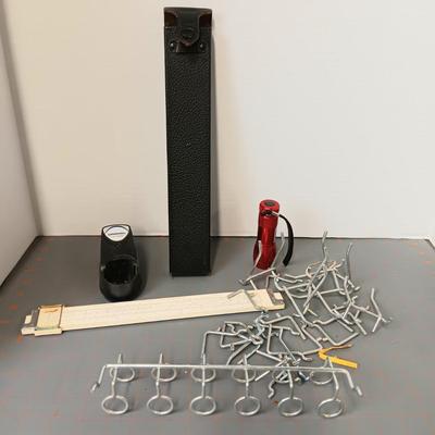 Peg Board Hooks, Dremel Charge Port, Vintage Slide Ruler & Case, and Flashlight