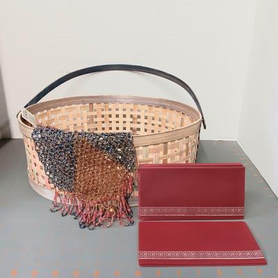 Natural Weave Basket, Envelopes, and Beaded Item