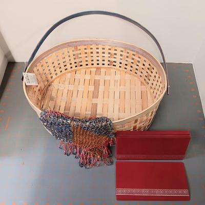 Natural Weave Basket, Envelopes, and Beaded Item