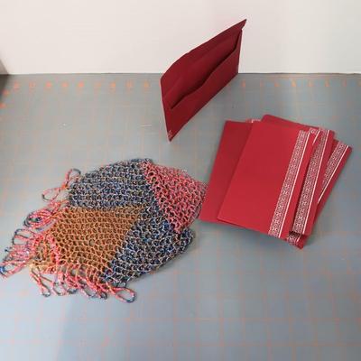 Natural Weave Basket, Envelopes, and Beaded Item