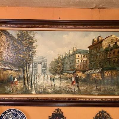 Mid Century Oil Painting by Henry Rodgers 55 x 33 inches Paris Scene