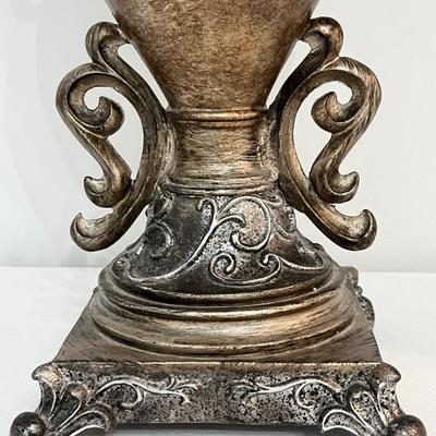Pair (2) ~ Antiqued Bronze & Silver Ornate Urn Style Lamps