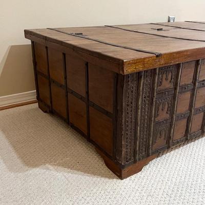 Made In India ~ Heavy Solid Wood & Metal Accented Storage Coffee Table