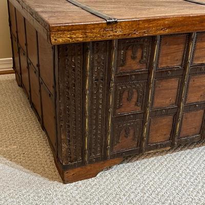Made In India ~ Heavy Solid Wood & Metal Accented Storage Coffee Table