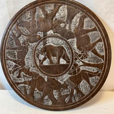 Unique 18in wood, hand carved elephants, backside is a checkerboard