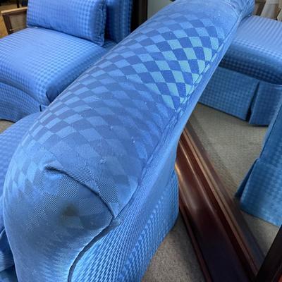 1949 Pair of Beautiful LANE VENTURE Diamond Jacquard Upholstered Blue Fabric