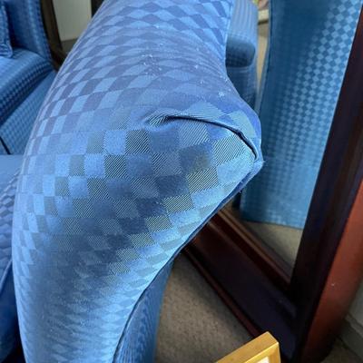 1949 Pair of Beautiful LANE VENTURE Diamond Jacquard Upholstered Blue Fabric
