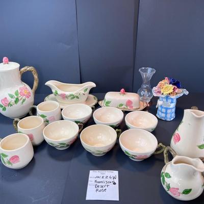 Franciscan Desert Rose 1940 ceramics cups, pitchers