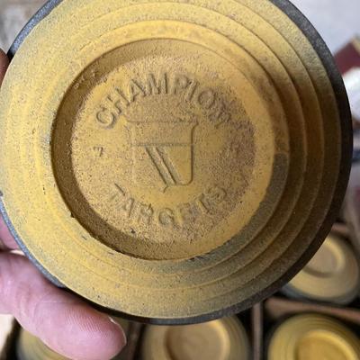 Champion clay pigeon targets and Vintage wood handle thrower