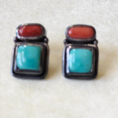 Turquoise and Coral Clip earrings