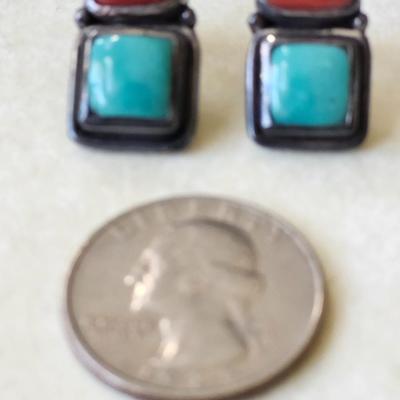 Turquoise and Coral Clip earrings