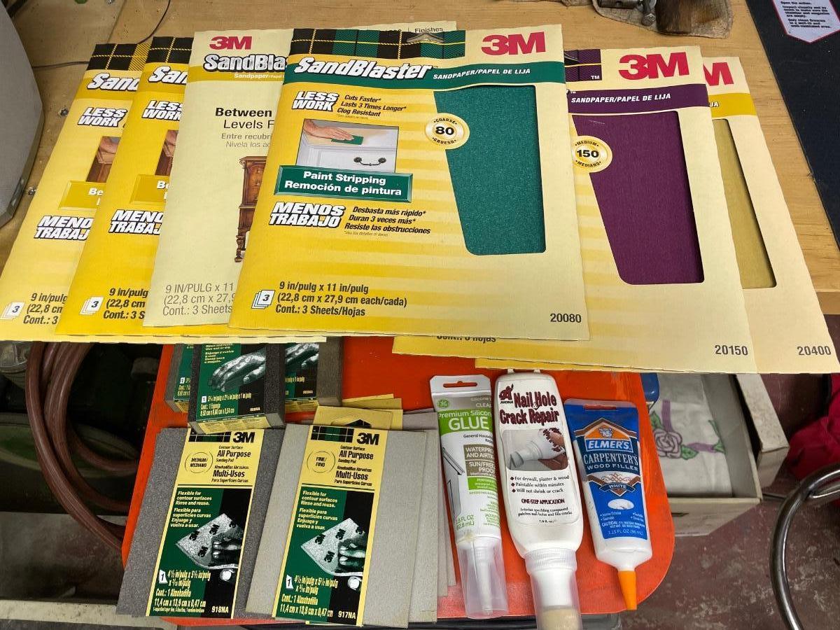 Snapper, sanding pads, and glue