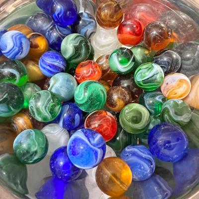 Antique Vintage Marbles in Silver Plated Bowl